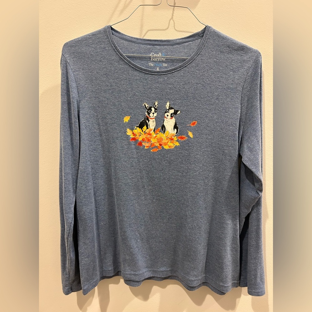 Croft & Barrow Blue Long Sleeve Boston Terrier Shirt